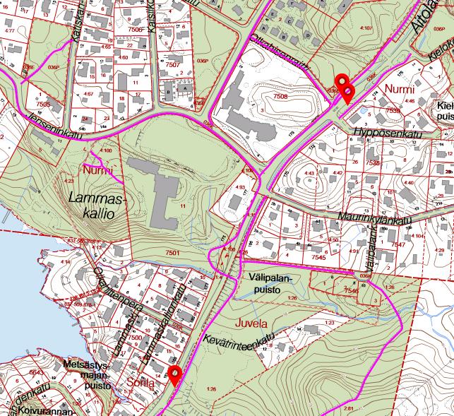 Sivu 15/26 ote virastokartasta, kevyen liikenteen väylät ja bussipysäkit TONTIN POHJAOLOSUHTEET Tutkitulla alueella perustamisolosuhteet ovat hyvät.