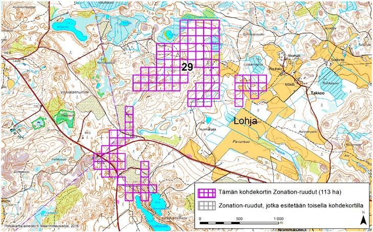 Lohja, Zonation-aluetunnus 29 LOHJA (29) Alue sijaitsee Lohjan luoteisosissa Nummikulman kylän luoteispuolella ja Takkoon kylän länsipuolella asumattomalla metsäalueella.