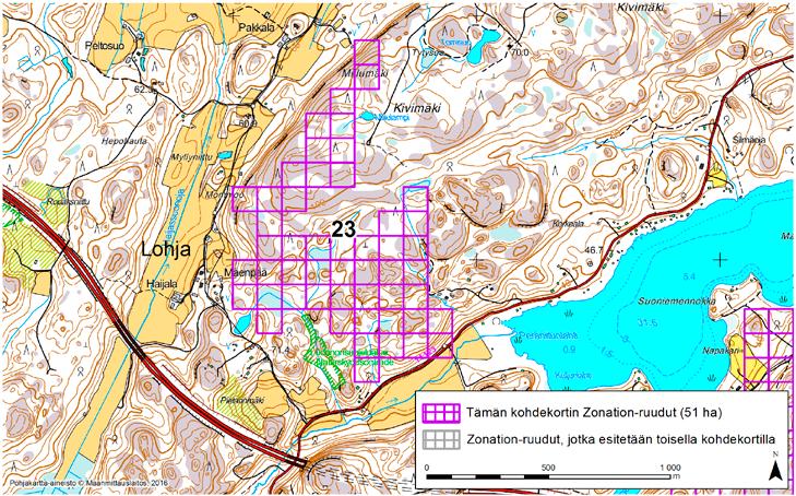 Lohja, Zonation-aluetunnus 23 LOHJA (23) Alue sijaitsee Lohjan keskiosissa Oittilan kylän eteläpuolella miltei asumattomalla kallioisella metsäalueella.