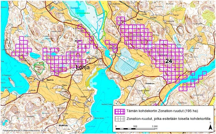 Lohja, Zonation-aluetunnus 24 LOHJA (24) Alue sijaitsee Lohjan keskiosissa osin Maskilan ja Millolan kylien alueella sekä Kosken ja Suittilan kylien välissä pääosin kallioisella metsäalueella, joka