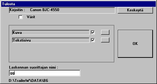 Asennusohjelma SETUP tekee asennusvaiheessa automaattisesti alihakemiston DATA, jota voit käyttää kuvatiedostojen talletukseen. Hakemistopolku on esim. C:\TRAILERW\PIC.