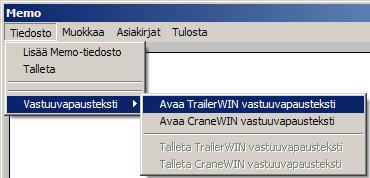Voit myös tallettaa tekstin erillisenä. Seuraavilla valintanapeilla valitaan, mihin teksti sijoittuu tulostuksessa. 1. tekstin alussa (laskenta- ja asiakasnimen jälkeen) 2. laskentatietojen jälkeen 3.