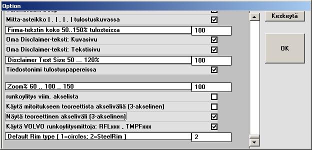 valikosta: Valinnat Käyttäjän valinnat ja siellä merkittävä ruksi kohtaan: Näytä teoreettinen akseliväli. Tämä ominaisuus toimii vain 3- akselisen auton yhteydessä.