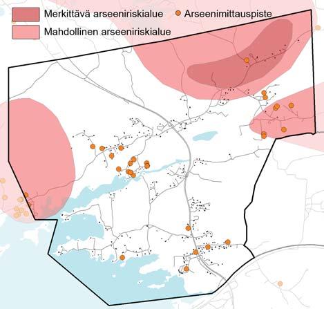 2 LÄHTÖKOHDAT 2.4.8 YMPÄRISTÖHÄIRIÖT Kallioperän haitta-aineet Arseenin ja fluoridin esiintymistä kaivovesissä on tutkittu enemmän kuin muita vedenlaatutekijöitä ja riskialueet on kartoitettu.