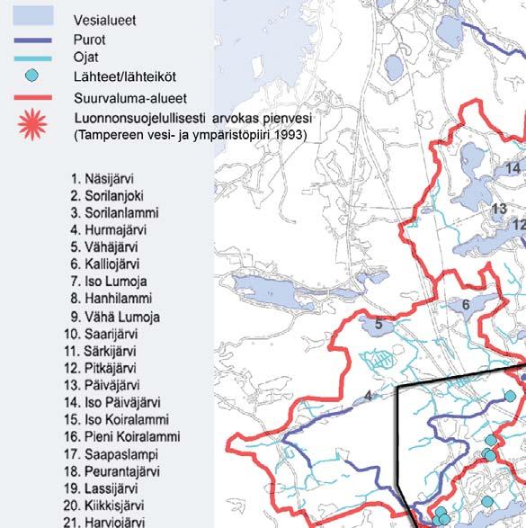 2 LÄHTÖKOHDAT 2.5.4 VESISUHTEET Suunnittelualueella ei ole merkittäviä pohjavesialueita, mutta pintavedet muodostavat alueella huomattavan elementin.