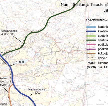 9 Liikenne Nurmi-Sorilan osayleiskaavaehdotus tukeutuu kolmeen pohjois-eteläsuuntaiseen väylään: maantiehen (Kaitavedentie), pääkokoojakatuun (Nattarin Puistokatu) ja kokoojakatuun (Vanha