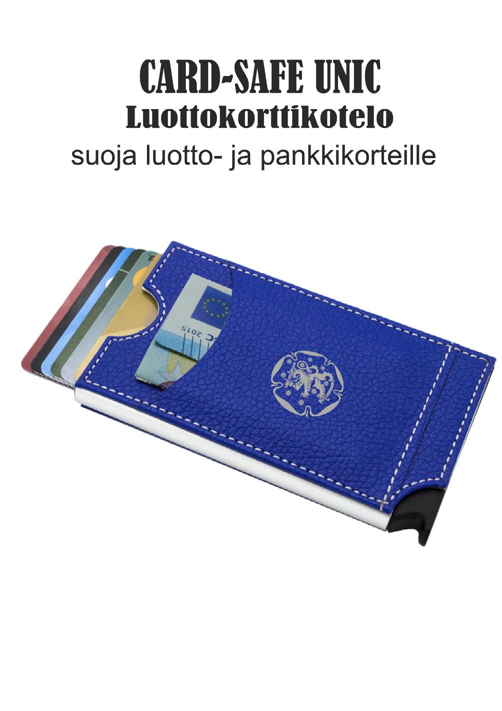 Luottokorttikotelo, joka suojaa kortteja etäskannaamiselta (RFID suojaus) -Kestävä alumiinirunko, suoja 5 luottokortille -Kortit