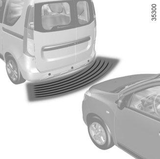PYSÄKÖINTITUTKA (1/2) Toimintaperiaate Auton takapuskuriin upotetut ultraäänianturit mittaavat auton etäisyyden esteisiin, kun peruutusvaihde on kytketty.