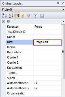 Kuva. Ominaisuudet > Projekti > Projektin nimi ja sen näkyminen moniprojektipaneelissa Alla kuvan esimerkissä on