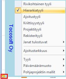 Taulukon osalta voidaan kullekin hierarkiatasolle määritellä kirjasin ja taustaväri, kun taas janakaavioon janan korkeus, sijainti ja täyte.