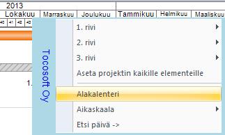 8.11 Alakalenteri Kaavioalueelle saa näkyviin alakalenterin otsikkorivin (eli