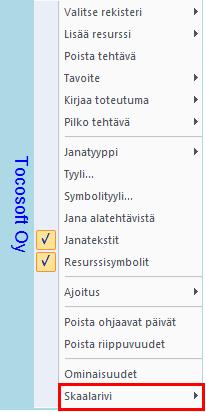 näkyviin siten, että se näkyy muokattavalla tehtävärivillä vain aikataulua muokattaessa. Kuva. Näytä skaala muokattaessa. 8.