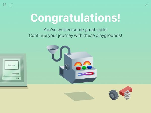 Yhteenveto (5 minuuttia) Onnittele ryhmääsi haasteen suorittamisesta Swift Playgroundsilla.