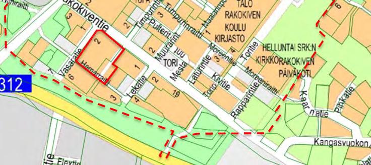 2 Kaava-alueen sijainti Suunnittelualue (punainen viiva) sijaitsee Uudenkylän kaupunginosassa Rakokiven liikekeskuksessa.