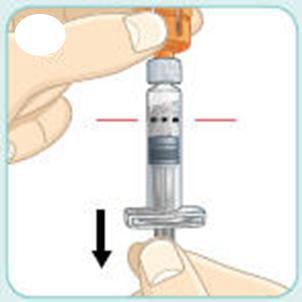 3e Pidä injektiopulloa niin, että ruiskun kärki osoittaa ylöspäin.