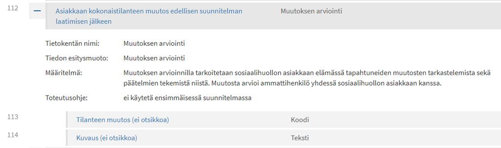 Taulukko 1. Asiakasasiakirjarakenteen sarakkeet Ominaisuus Kuvaus Kentän nimi Ensimmäisenä kerrotaan asiakirjarakenteen tietokenttien nimet.