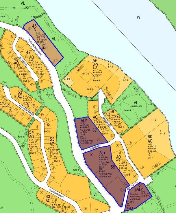 Kuopion kaupunki Pöytäkirja 3/2018 20 (45) 42 Asemakaavassa kortteli 46 on osoitettu merkinnällä A (asuinrakennusten korttelialue) ja korttelit 57, 59, ja 61 merkinnällä ALY (asuin-, liike- ja