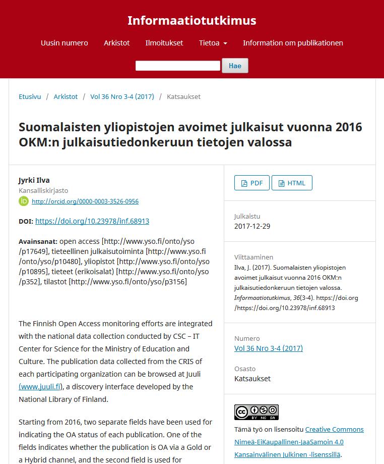 Katsausartikkeli Suomen tilanteesta Ilva, J. (2017).