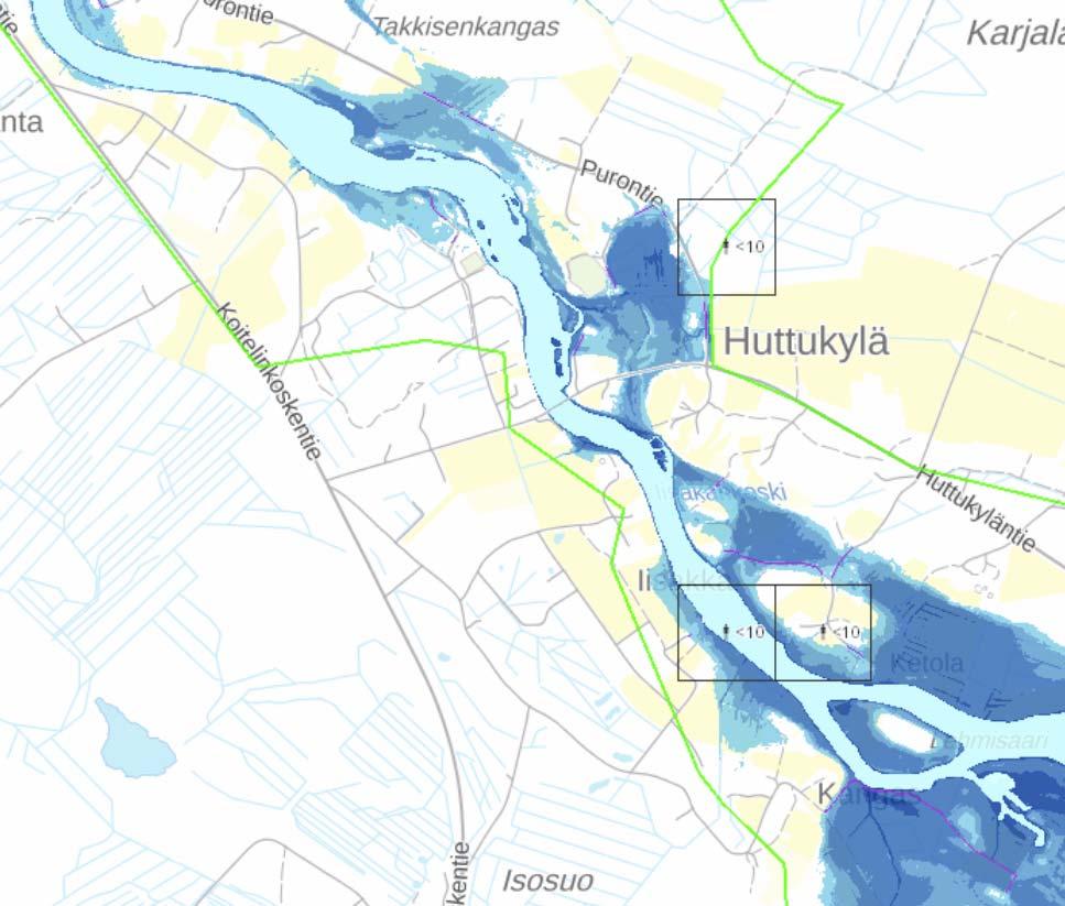 Tulvauhka-alueet Kiiminkinjoki tulvii kuten kaikki vapaat joet.