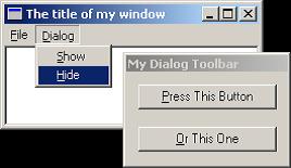 20 MAKEINTRESOURCE(IDD_TOOLBAR), hwnd, ToolDlgProc); if(g_htoolbar!= NULL) ShowWindow(g_hToolbar, SW_SHOW); else MessageBox(hwnd, "CreateDialog returned NULL", "Warning!