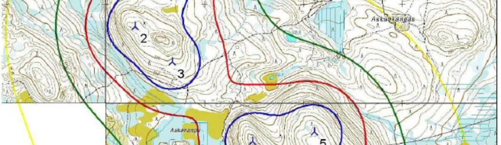 alueen itäpuolella. Arvo ei kuitenkaan ylitä annettuja ohjearvoja. Tuulivoimaloita lähimpänä on Iso-Haukijärvi (n.