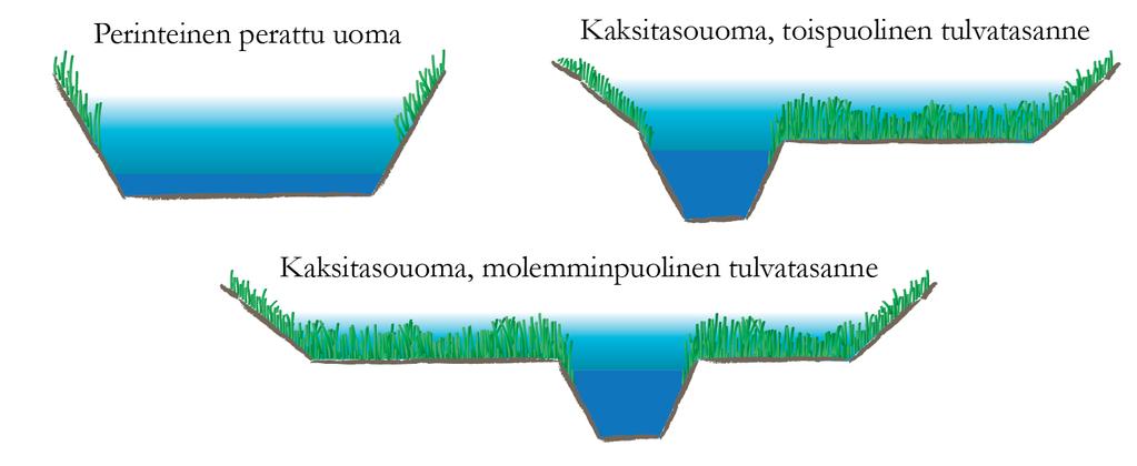 Ympäristöystävälliset kaksitasouomat: teknisten ja ympäristönäkökohtien yhdistäminen maankuivatuksessa ja