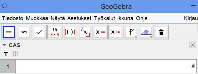 Perusohjeita, symbolista laskentaa Geogebralla Kielen vaihtaminen. Jos Geogebrasi kieli on vielä englanti, niin muuta se Options välilehdestä kohdasta Language suomeksi (finnish).
