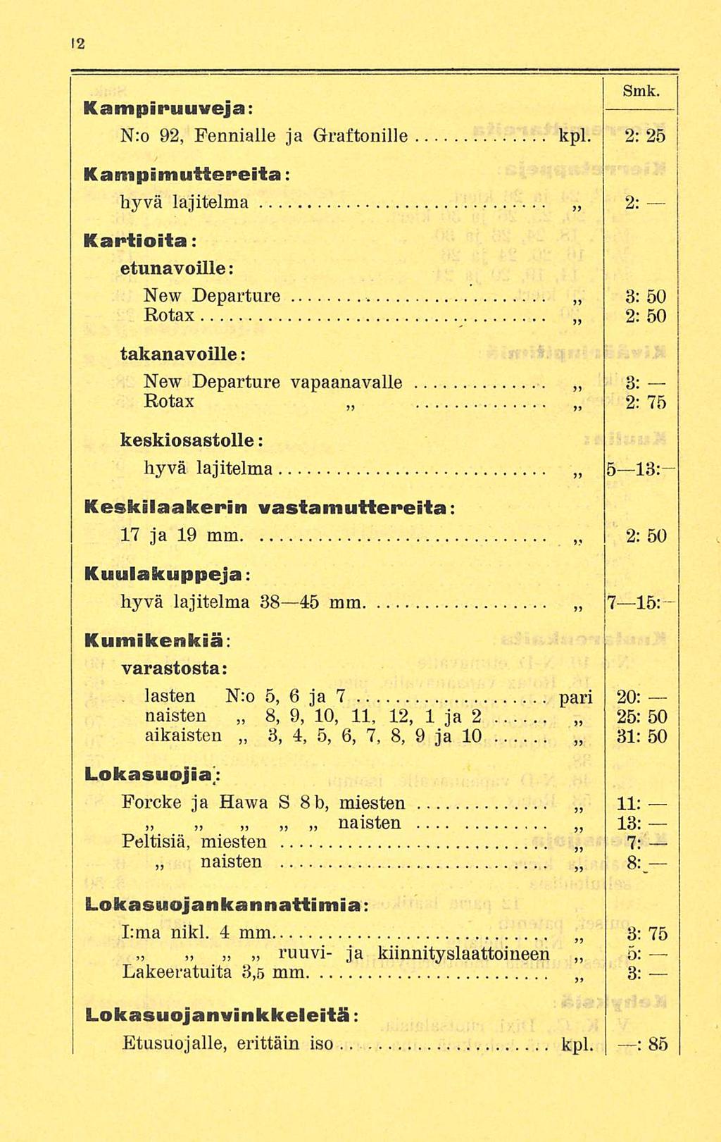 Kampiruuveja: Smk. N:o 92, Fennialle ja Graftonille kpl.