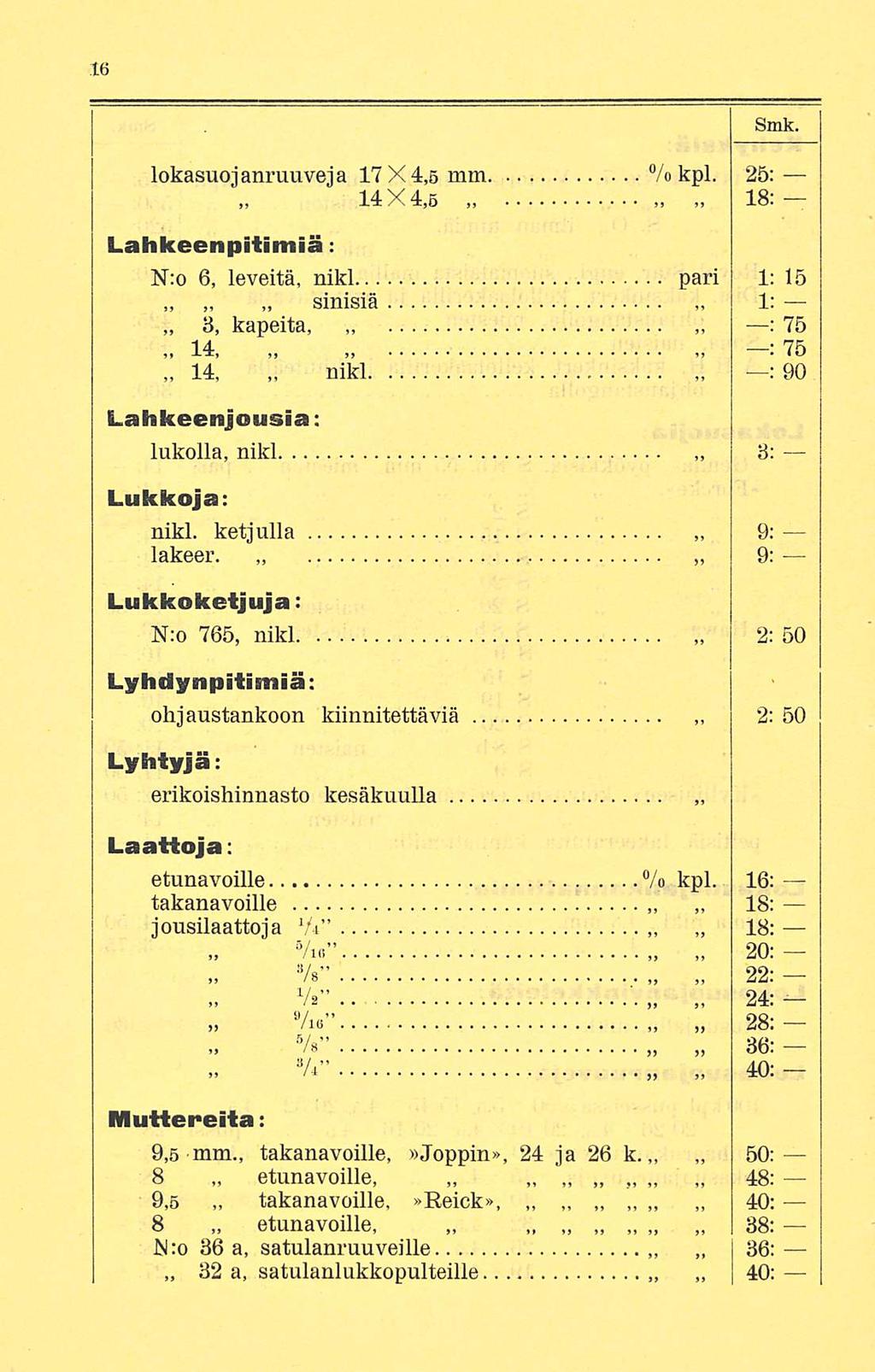 2: Smk. lokasuojanruuveja 17X4,6 mm % kpl.