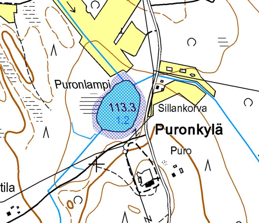 18 (23) 3.2.5 Puronlampi (3,5 ha) Kohde on keskiravinteinen metsien ja peltojen rajaama pieni lampi. Rannat ovat kapealti nevaisia ja osin pajukkoisia. Kelluslehtinen kasvillisuus on runsasta.