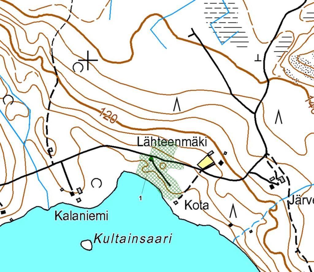 5 (23) Kuva 3. Lähteenmäen liito-oravan elinpiirin (rasteroitu alue) sijainti ja alueelta löytyneiden papanapuiden (vihreät pallot) sijainti.