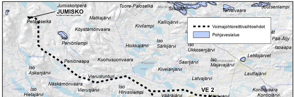 Ympäristövaikutusten arviointiohjelma 26 5.7.2 Pohjavesialueet Tarkasteltavien reittivaihtoehtojen läheisyydessä ei ole luokiteltuja pohjavesialueita.