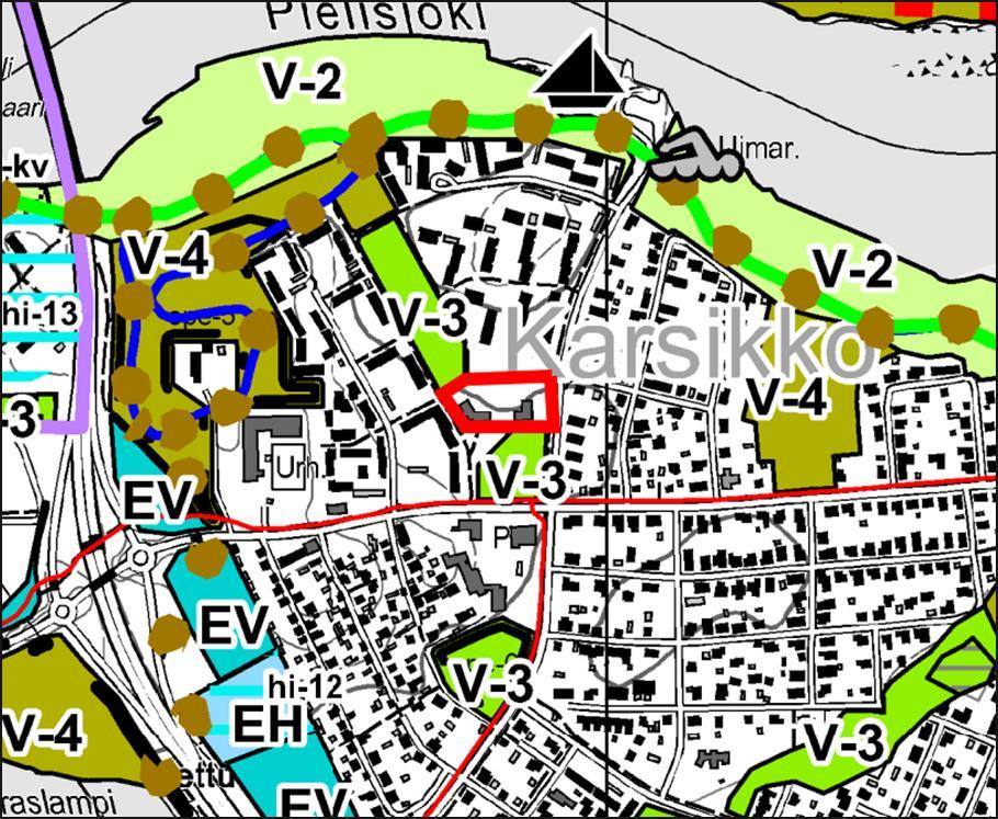 8 Kuva 6. Ote Joensuun viherkaavasta. Asemakaava Korttelissa 1430 päivittäistavarakauppatontin asemakaava on hyväksytty 28.3.1977.