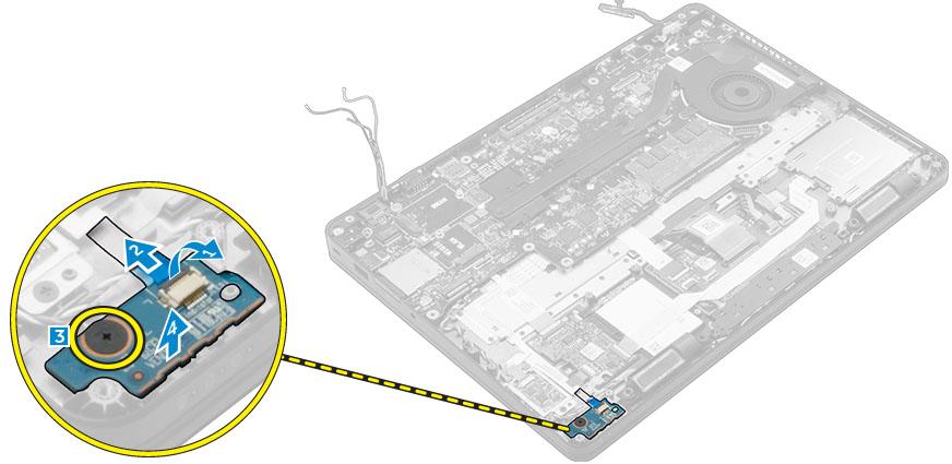 LED-kortin asentaminen 1 Aseta LED-kortti paikoilleen tietokoneeseen. 2 Kiristä ruuvi, jolla LED-kortti kiinnittyy tietokoneeseen. 3 Liitä LED-kortin kaapeli LED-kortin liitäntään.
