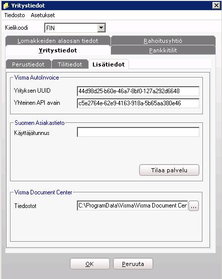 4 Visma Nova asetukset Otettaessa Document Center käyttöön tulee myös Visma Novassa tehdä tietyt määritykset. 4.