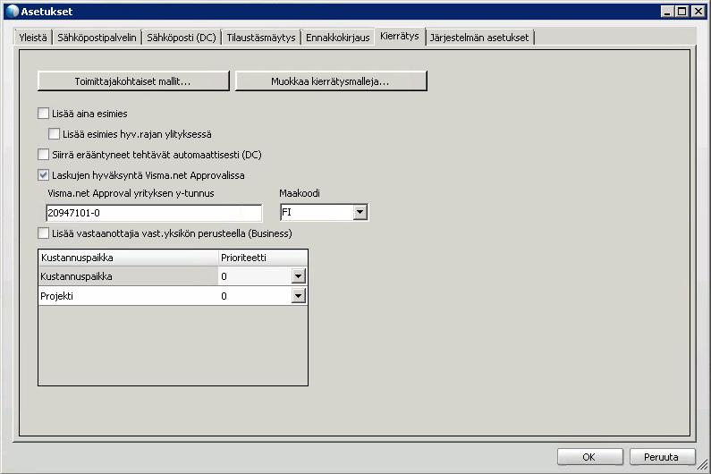 5.2.1.5 Ennakkokirjaus (Business) 5.2.1.6 Kierrätys Työkalut Järjestelmäasetukset Ennakkokirjaus: Ei liity Novaan.