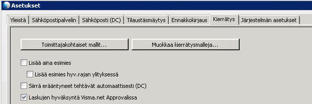 Asetus Siirrä erääntyneet tehtävät automaattisesti (DC) Laskujen hyväksyntä Visma.net Approvalissa Visma.