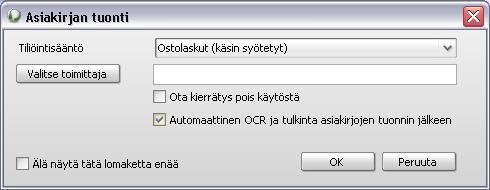 Asetus Sähköpostin vastaanotto Tuontivalinnat Sähköpostin asetukset Kierrätyksen asetukset Kuvaus Määritä, haluatko ottaa vastaan ohjelman lähettämiä sähköposteja.