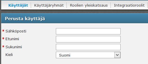 2. Napauta Uusi käyttäjä ja syötä sähköpostiosoite, etunimi, sukunimi ja kieli. 3. Napauta Seuraava. Uuden käyttäjän perustiedot. 4. Valitse käyttäjälle Visma.