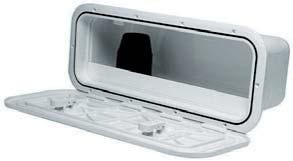 White ABS side pocket, fitted with front hatch Fully faired cover, hides the frame completely; flush-mount front bulkhead,