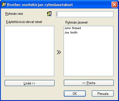 Brotherin PC-FAX-ohjelmisto (MFC-9460CDN, MFC-9465CDN ja MFC-9970CDW) Ryhmän määritys ryhmälähetystä varten 6 Voit luoda ryhmän, jonka avulla sama PC-FAX-viesti voidaan lähettää usealle