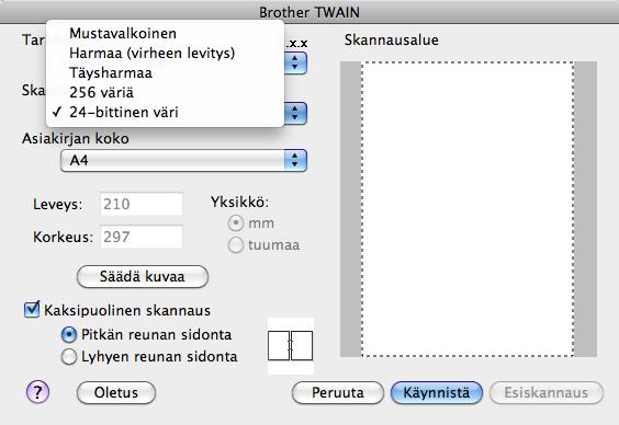 Skannaus 24-bittinen väri Käyttää kuvien skannaukseen jopa 16,8 miljoonaa väriä.