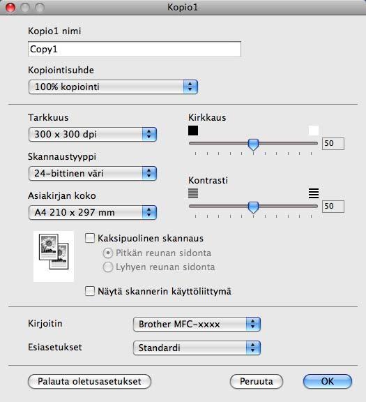 Voit myös ohjata tulostuksen mihin tahansa Macintosh-tietokoneeseen asennettuun tavalliseen tulostinohjaimeen, esimerkiksi verkkotulostimeen.