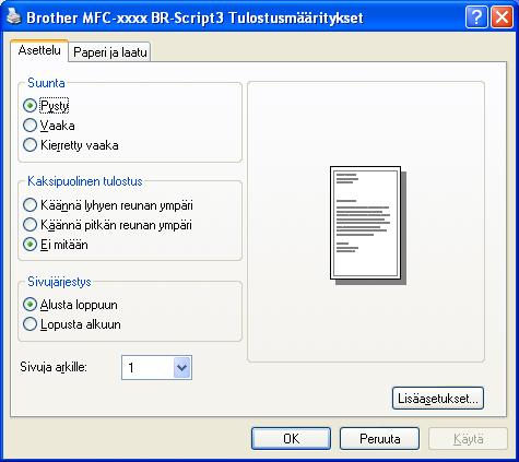 Tulostaminen BR-Script 3 -tulostinohjaimen toiminnot (PostScript 3 -emulointi) 2 Tässä luvussa esitetyt näytön kuvat on otettu Windows XP -käyttöjärjestelmästä.