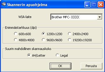 Skannaus Scanner Utility -apuohjelma 3 Scanner Utility -apuohjelmaa käytetään WIA-skannerin ohjaimen asetusten määrittämiseen, kun skannattavan kuvan erottelutarkkuus on suurempi kuin 1 200 dpi, sekä