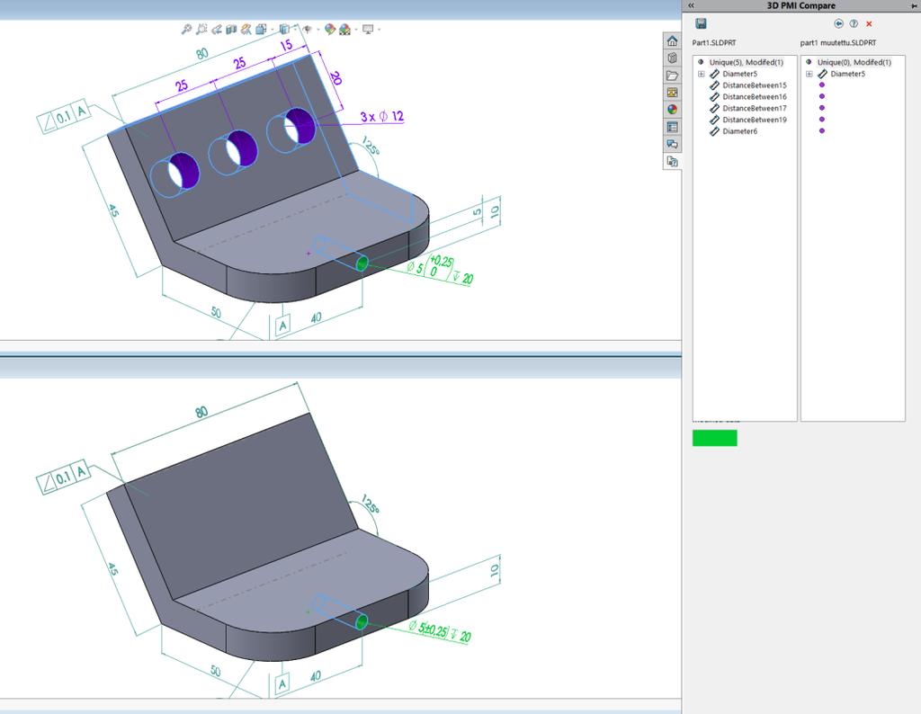 22 Kuva 28. Kahden kappaleen tietojen vertailu SolidWorksin ulkopuolisista tiedostoformaateista kattavin on epart. Se on tiedosto, joka voidaan avata Dassault Systèmesin ohjelmalla edrawings.