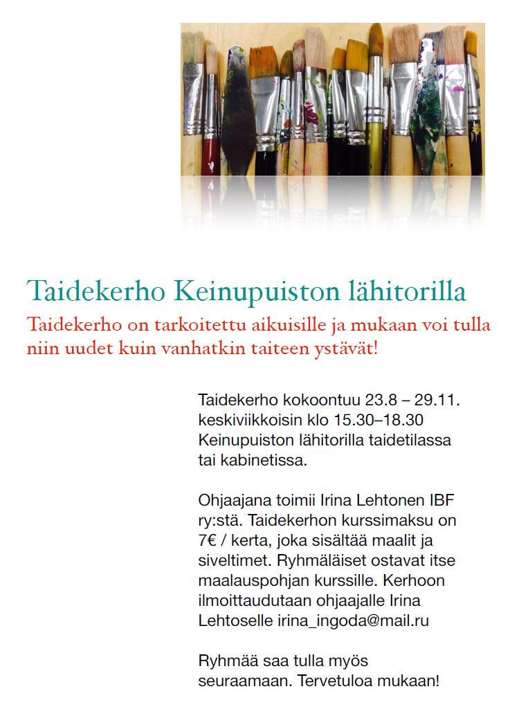 Taidekerhon on aina tiistaisin klo 15.30-18.