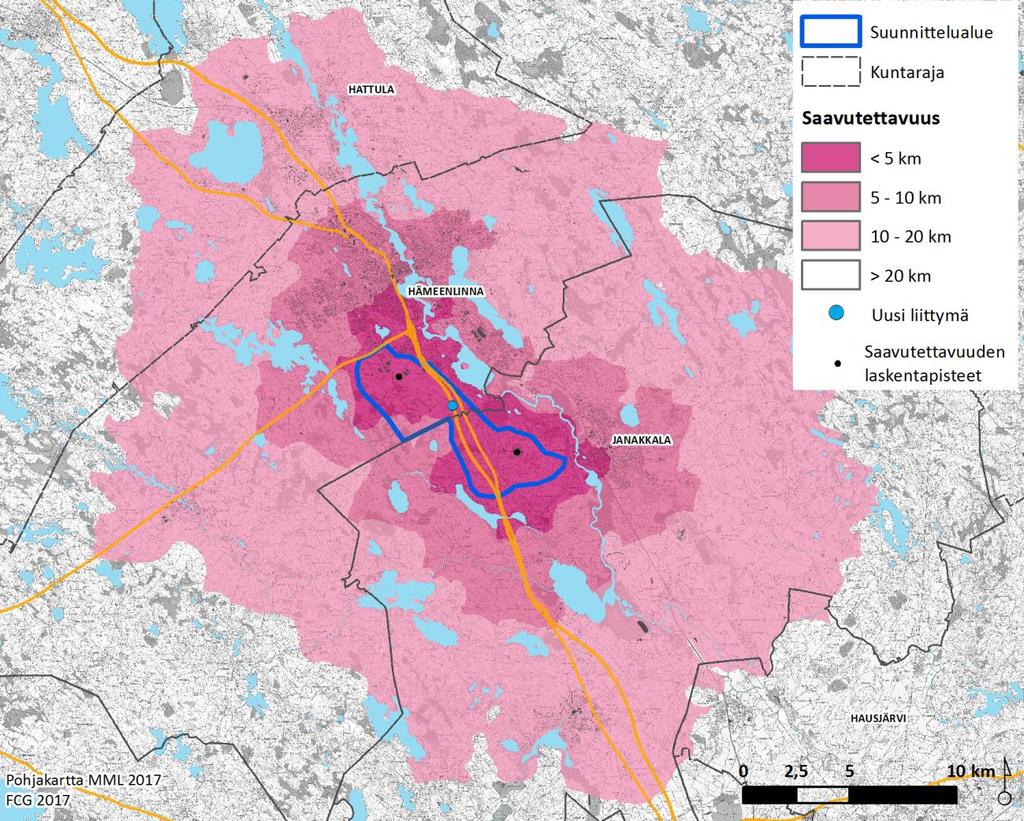 Saavutettavuusvyöhykkeet ASUKASMÄÄRÄT SAAVUTETTAVUUSVYÖHYKKEILLÄ Alle 5 km: 8 600 as. Alle 10 km: 58 100 as. Alle 20 km: 76 200 as.