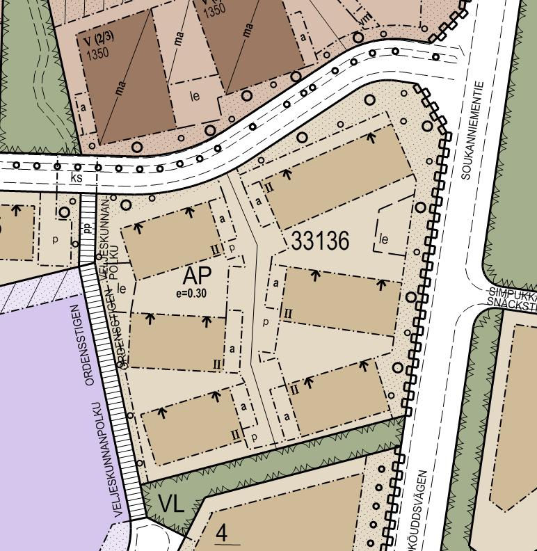 2006) alue on osoitettu taajamatoimintojen alueeksi. Kuva: Ote ajantasa-asemakaavasta (10/2017) Espoo kaupunki.