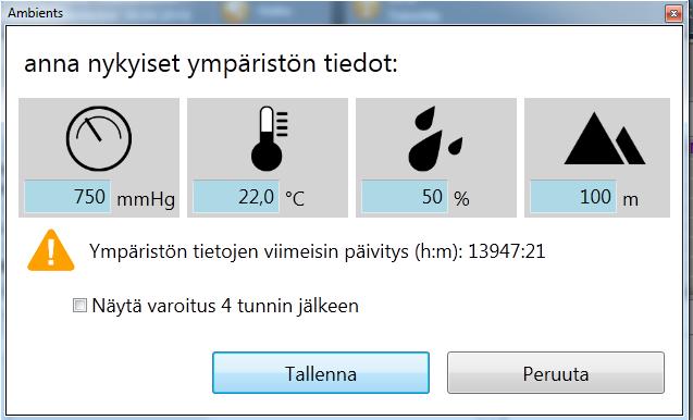 Ympäristön olosuhdetiedot SentrySuite päivittää olosuhteet automaattisesti, jos